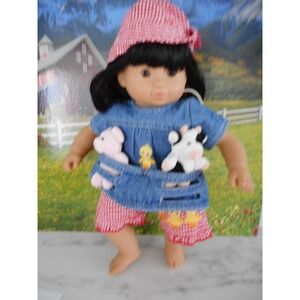 Cute Farmer's Outfit for 15" Toddler Dolls with Pig & Cow